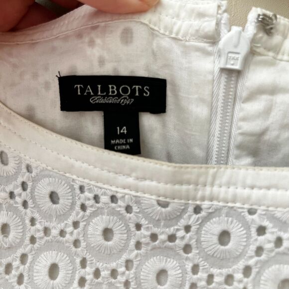 Talbots White Eyelet Lace Dress Cotton A Line - 14 - Picture 4 of 7